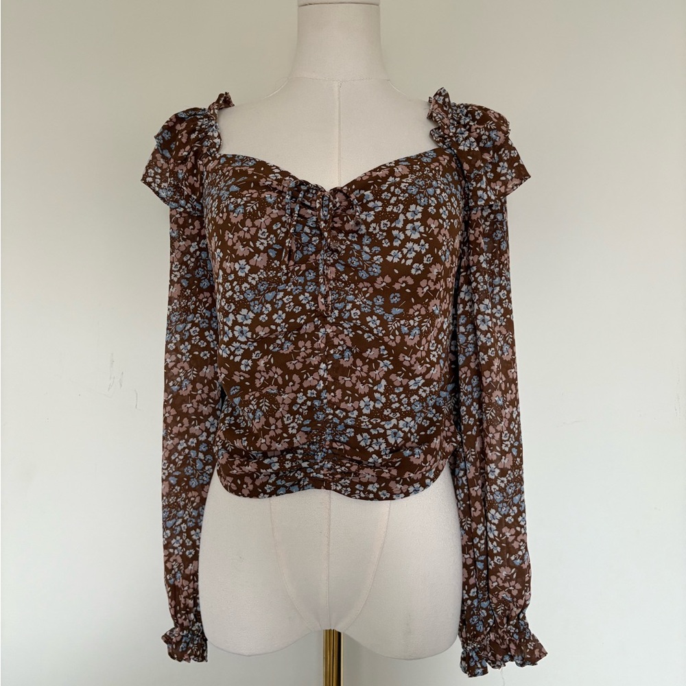 Astr Floral Print Brown Blouse